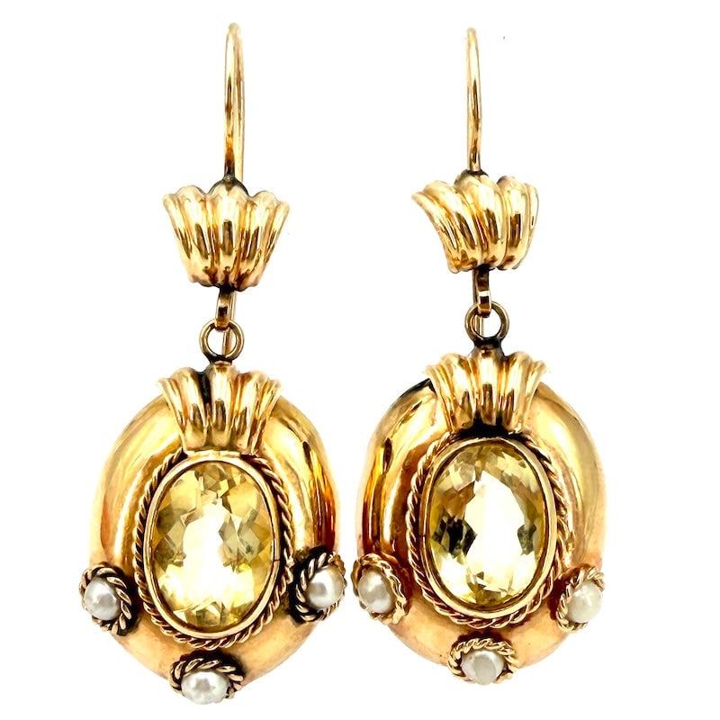 Vintage quartz and gold drop earrings - 5.8 cm; 10.3 g (1 of 7)