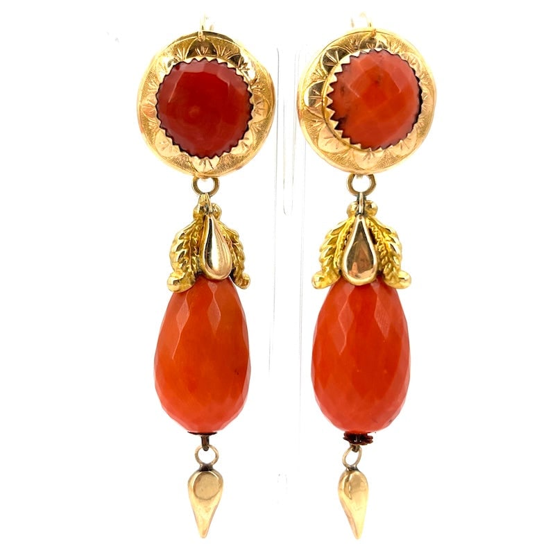 Vintage coral and gold detachable drop earrings; 21.14 gr (1 of 11)