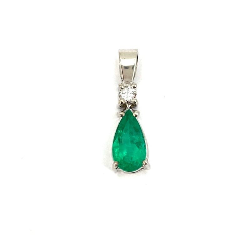 Emerald, diamond, and gold drop pendant; 1.01 g (1 of 6)