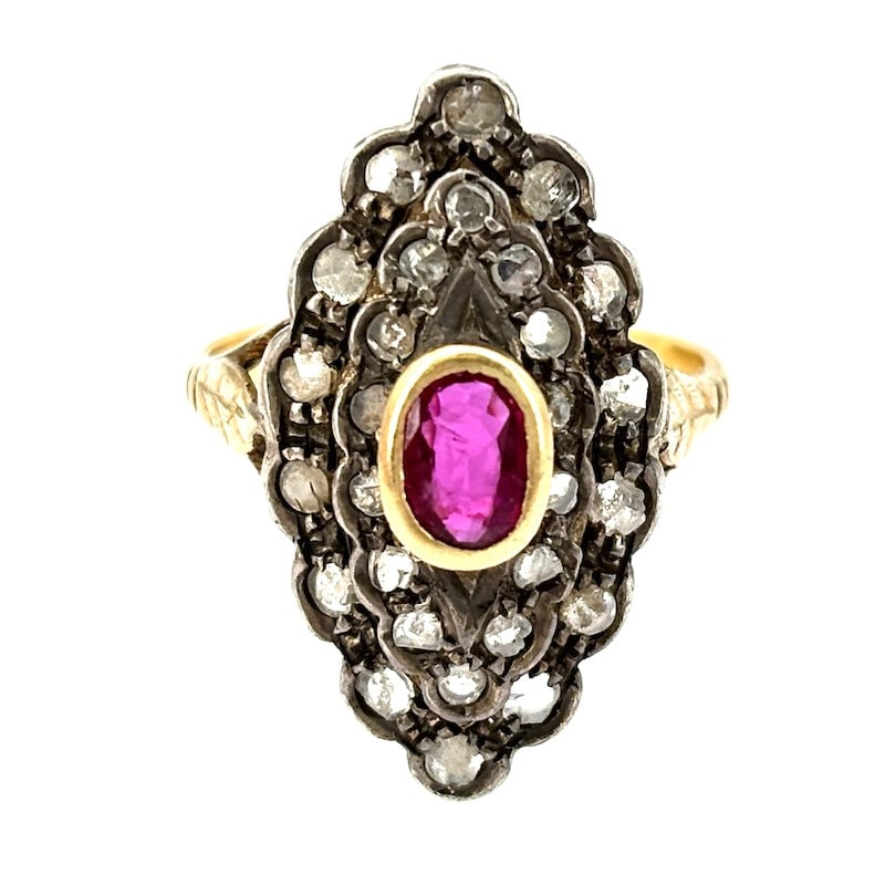 Vintage diamond and ruby ??shuttle ring; 7.46 gr (1 of 6)
