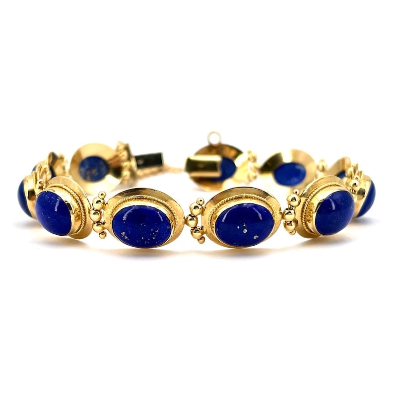 Vintage lapis cabochon bracelet with yellow gold bezels; 17.14 g - 18 cm (1 of 8)