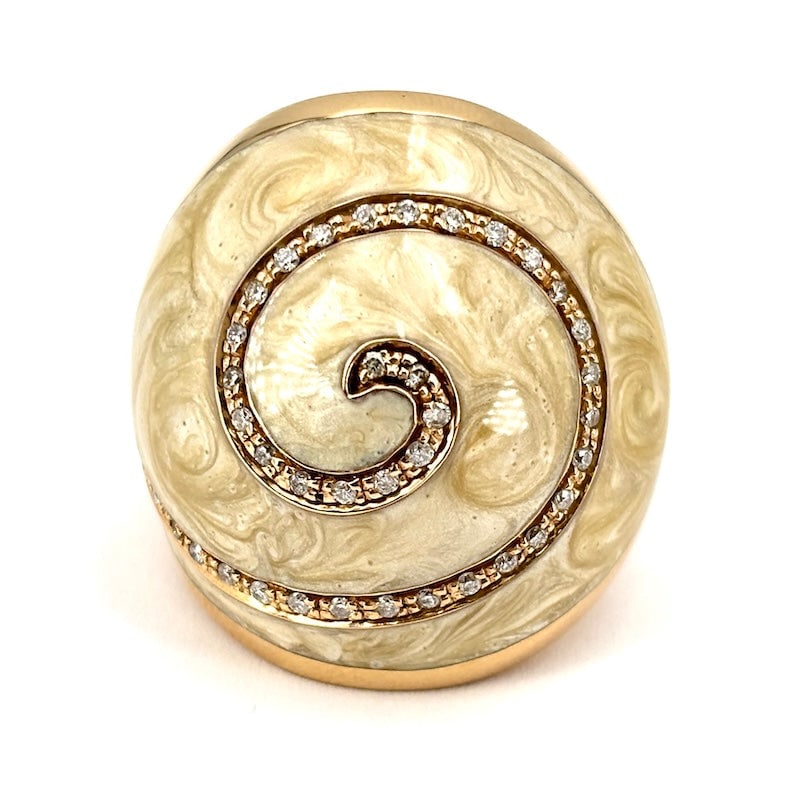 Maxi ring with a snail-shaped design, enamel, diamonds, and rose gold; 22.71 g (1 of 7)
