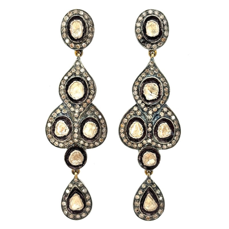Indian diamond, gold, and silver drop earrings; 17.13 g - 5.9 cm (1 of 6)