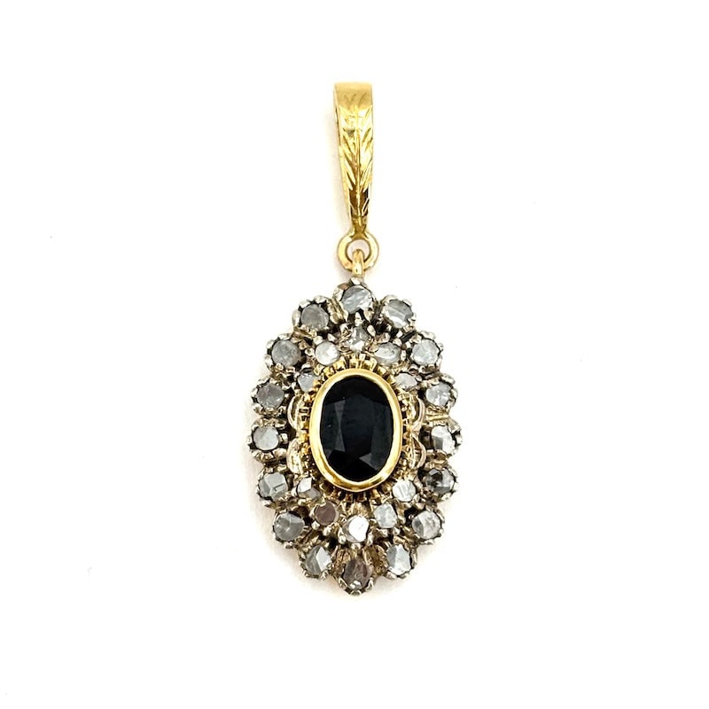 Antique-style sapphire and diamond daisy pendant; 3.96 g (1 of 6)