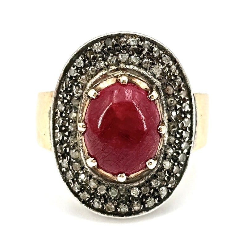 Vintage oval ruby ??and diamond patch ring; 9.09 gr (1 of 6)