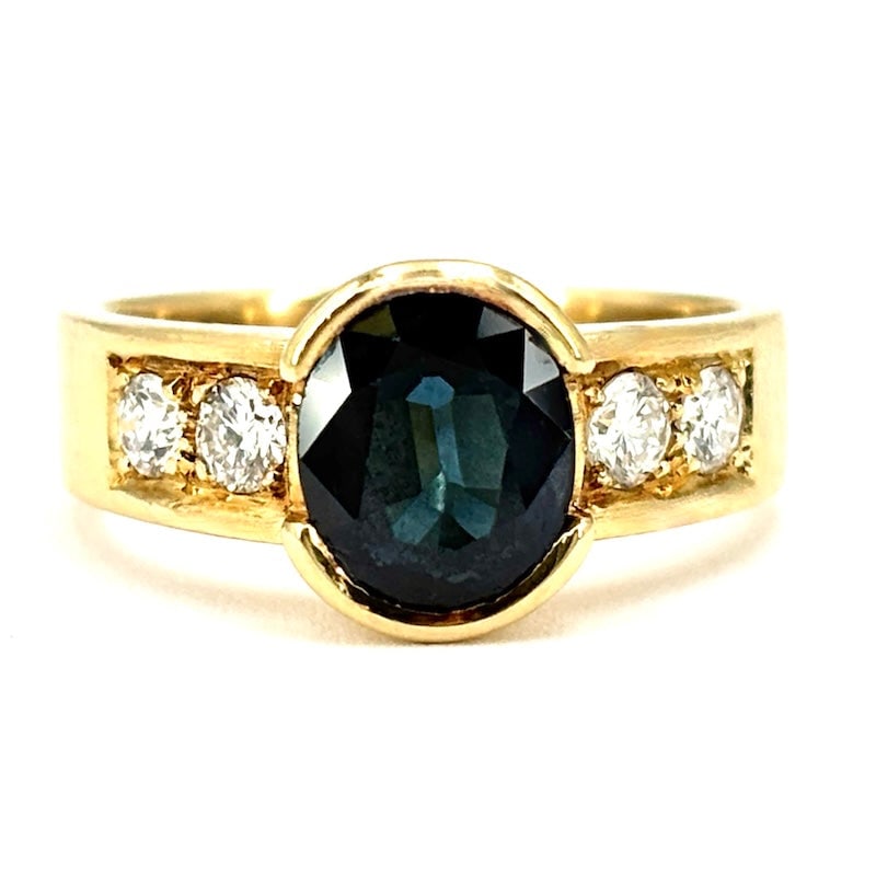 Vintage sapphire, diamond, and yellow gold band ring; 6.1 g (1 of 6)