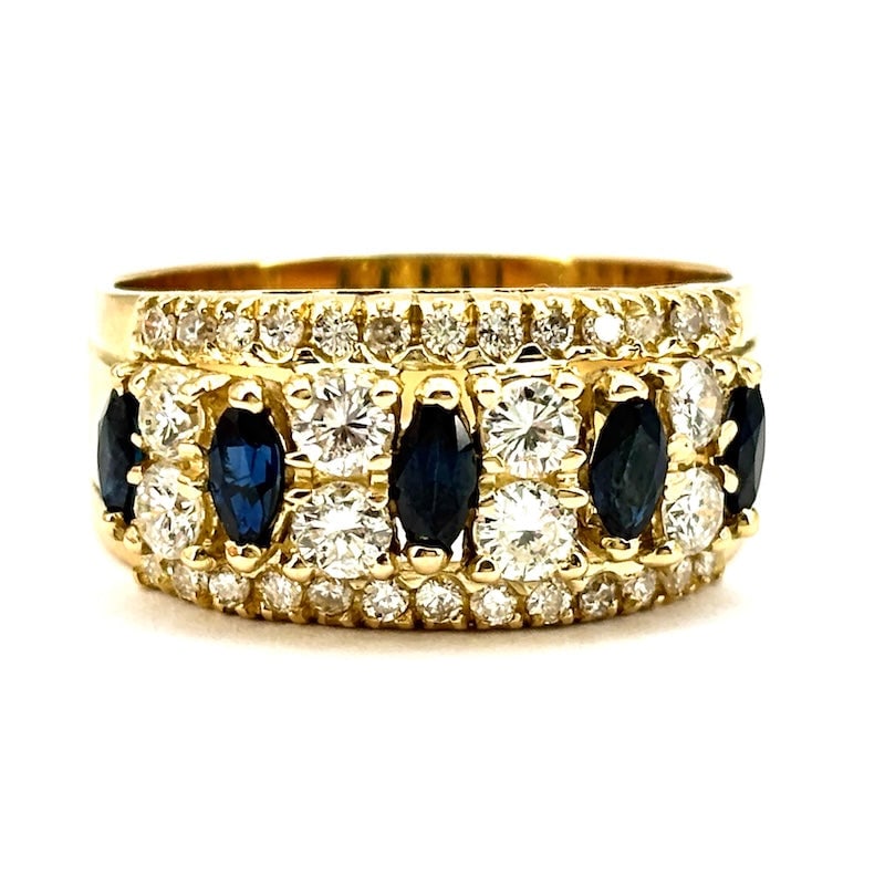 Yellow gold band ring, sapphire and diamond spools; 8.7 g (1 of 6)