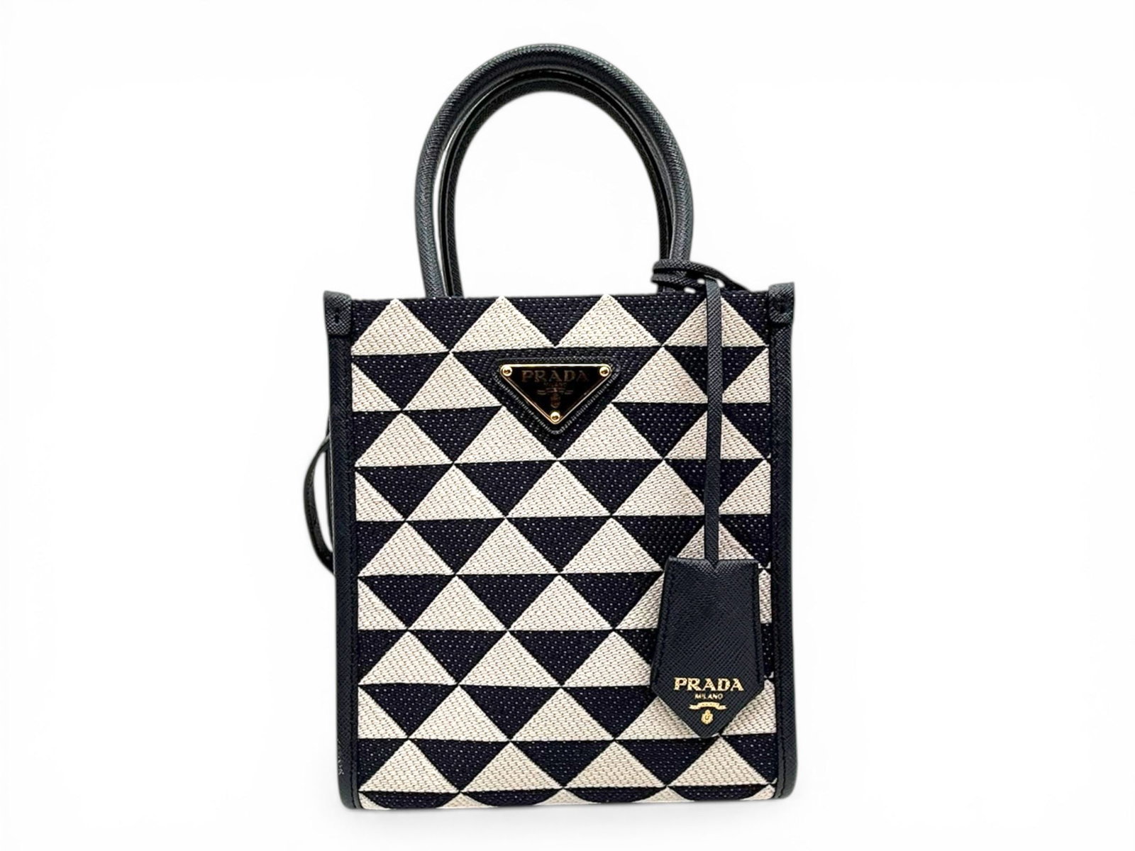 Prada Mini Symbole Bag, Blue and Beige, Chic and Modern Crossbody Handbag: A chic Prada Mini Symbole bag crafted in durable canvas, combining modern design with effortless elegance for everyday sophistication. Its refined blue and beige color palette with gold hardware creat