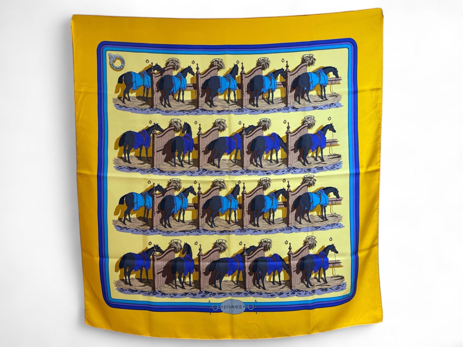 Hermes Carre Ecuries Silk Scarf, 90x90, Elegant and Timeless Luxury Accessory: A timeless Hermes silk scarf crafted in luxurious 100% silk, offering elegance and refined style in every detail. Its iconic design and soft texture make it a versatile accessory for any sophisticated