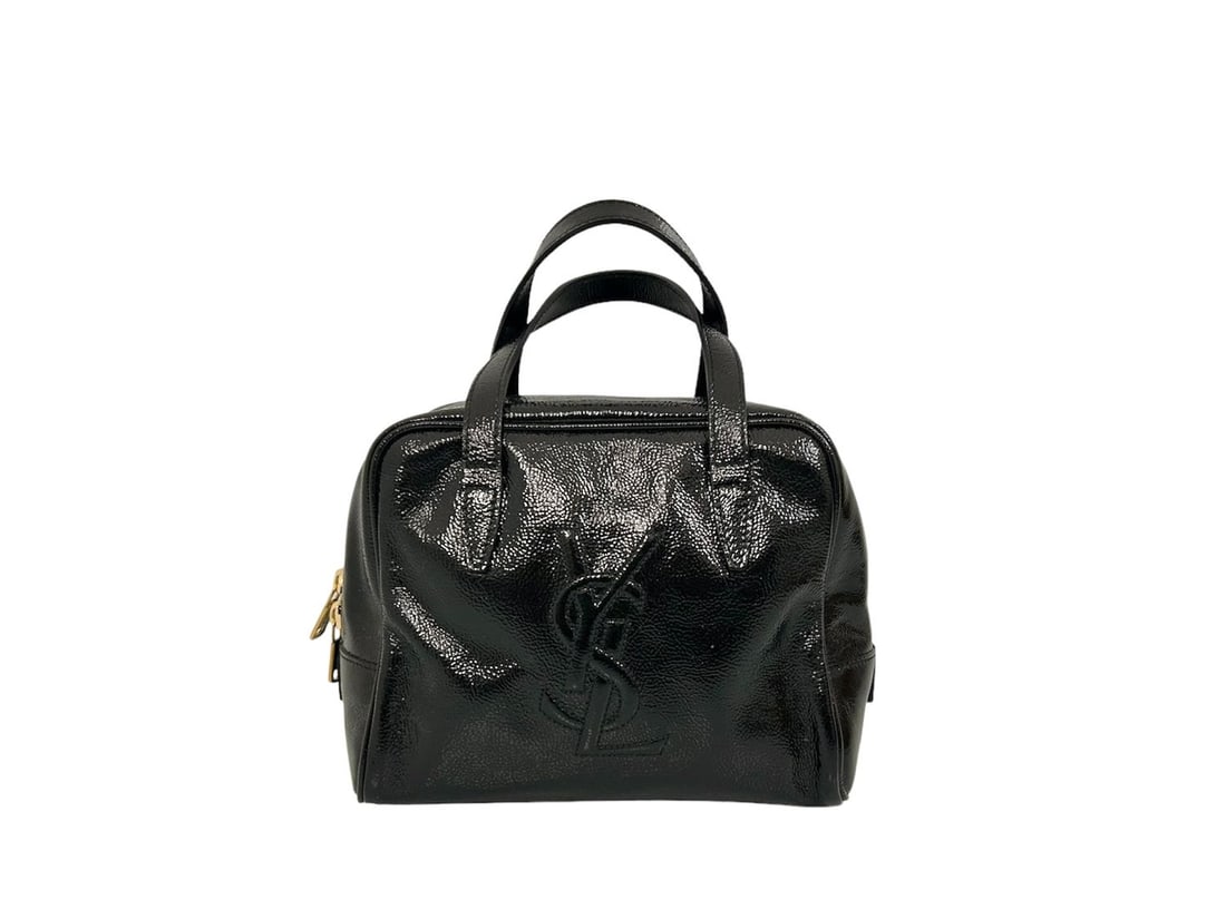 Yves Saint Laurent Black Vernis Leather Bauletto - Glossy & Sophisticated: Elegant Yves Saint Laurent bauletto handbag crafted from high-gloss black patent leather (Vernis). Featuring a "Total Black" aesthetic with matching black hardware, this piece offers a modern and shar