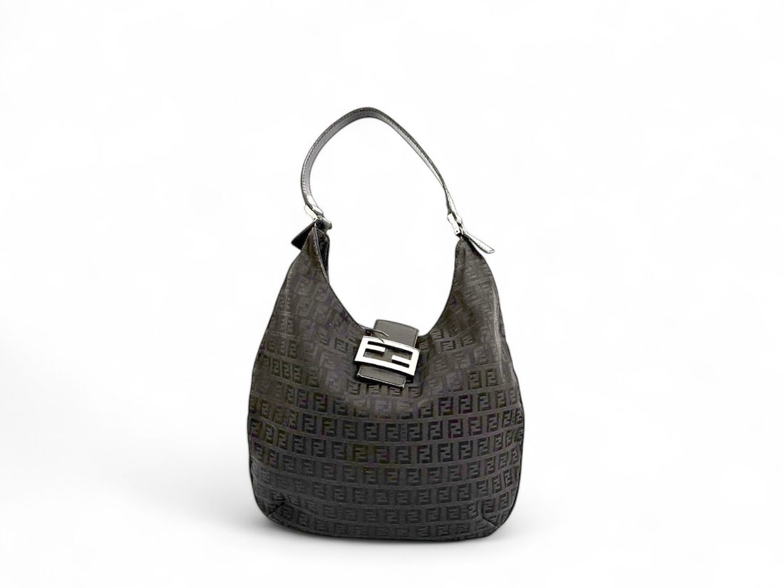 Fendi Black Fabric Shoulder Bag Silver Hardware - Minimalist & Chic: A sophisticated Fendi shoulder bag featuring a sleek, minimalist silhouette in high-quality black fabric. Accented with polished silver-tone hardware, this accessory embodies the understated elegance 