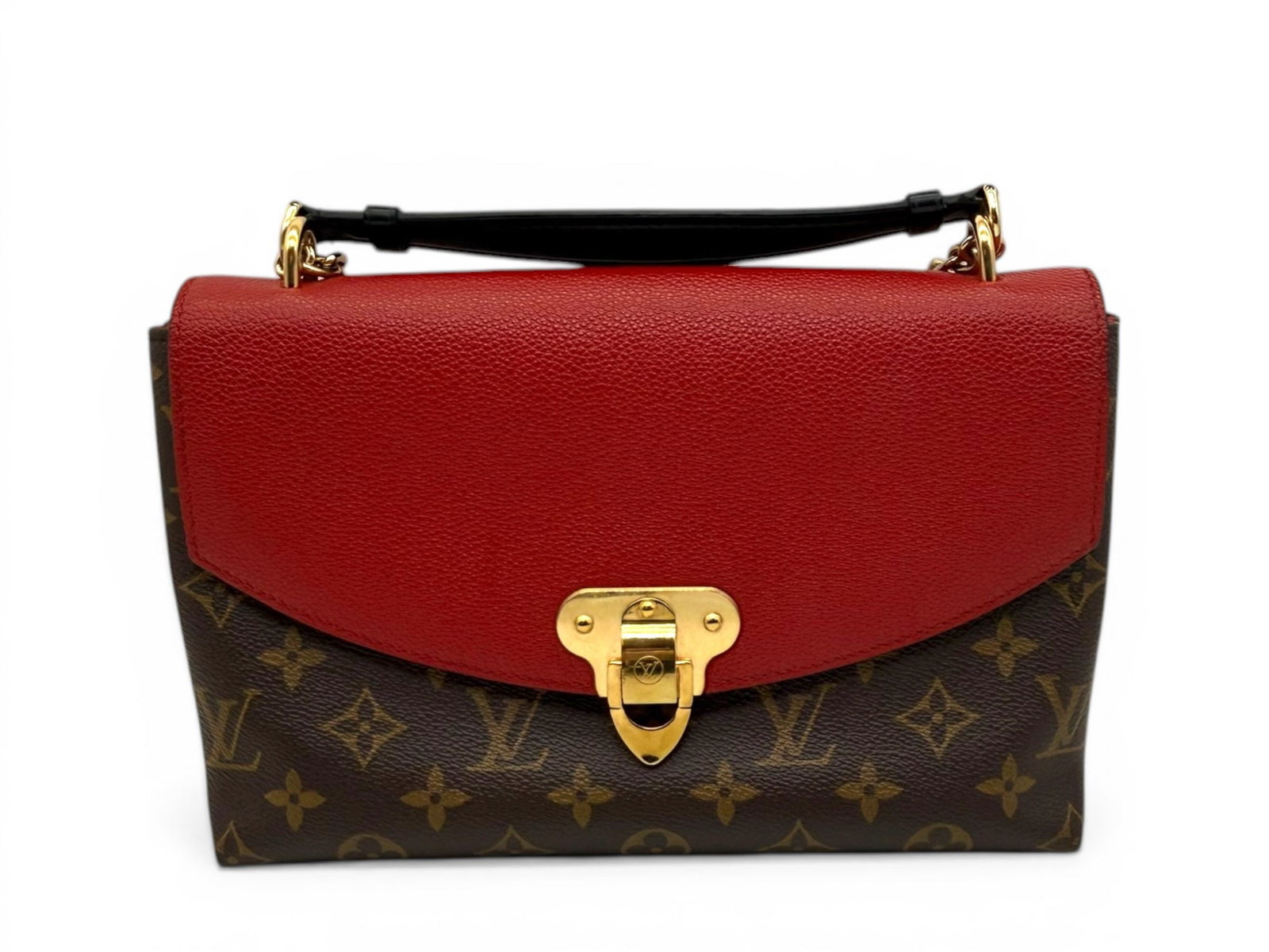 Louis Vuitton Saint Placide Bag, Monogram and Red, Elegant Chic Shoulder Bag: A refined Louis Vuitton Saint Placide bag that blends iconic monogram canvas with bold red leather accents, delivering timeless elegance and modern charm. Its structured silhouette and gold hardware m