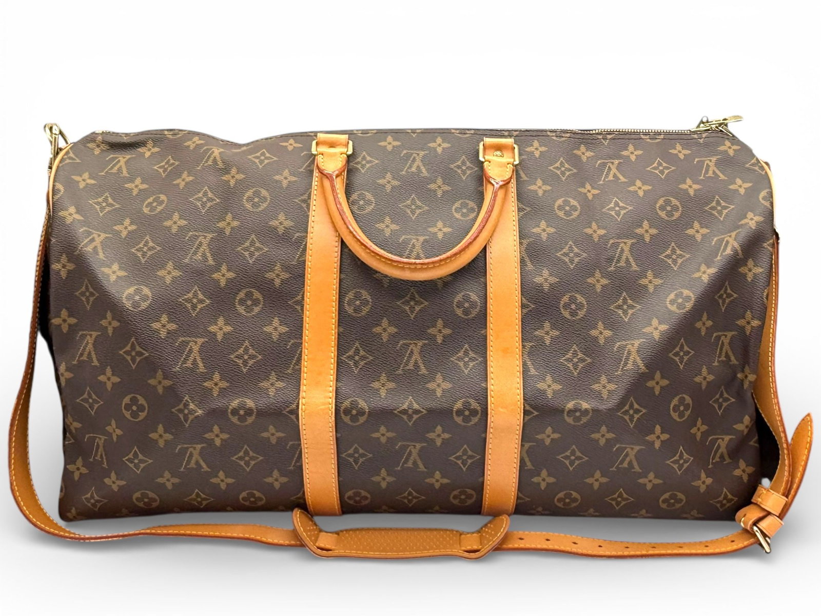 Louis Vuitton Keepall 55 Bandouliere - Iconic Monogram Handbag with Elegant Gold Accents (1 of 5)