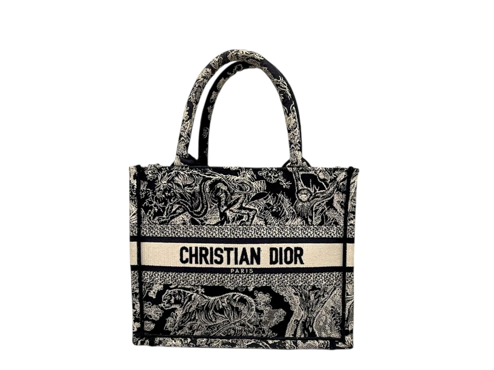 Dior Book Tote Jungle Small Stunning Blue Embroidered Chic Shoulder Bag: A striking statement of contemporary elegance, the Book Tote Jungle Small captivates with intricate blue embroidery and refined craftsmanship. Compact yet versatile, it combines playful sophistication