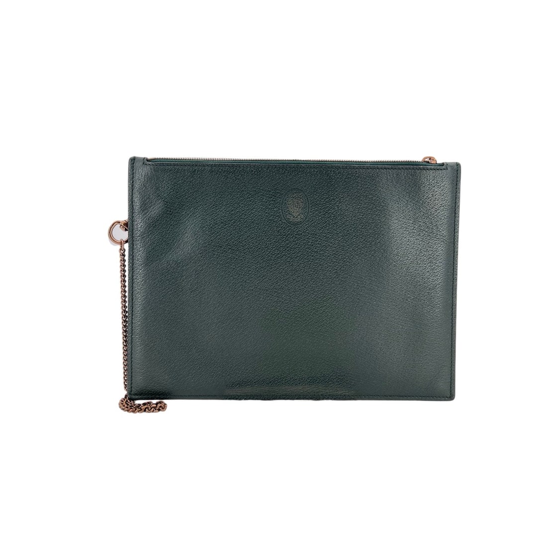 Gucci Leather Clutch Bag Wrist Bag: Embrace the timeless sophistication of Italian craftsmanship with this Gucci Dark Green Leather Clutch. This elegant piece, hailing from the 2010-2019 era, serves as a versatile wristlet portfolio bag