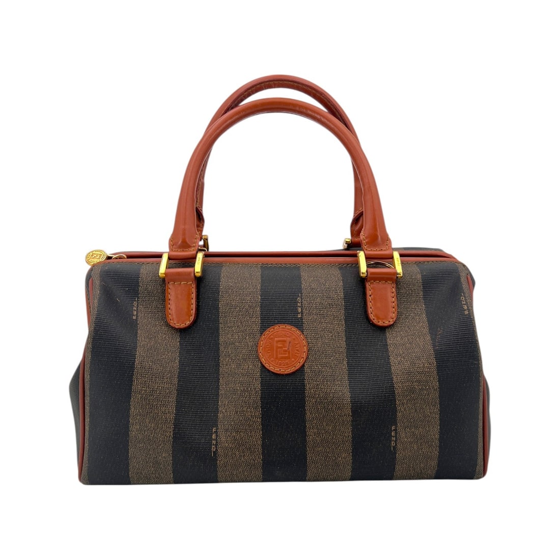 Fendi Vintage Cloth Handbag Pequin Boston: Step into the world of 1980s Italian glamour with this Fendi Vintage Small Boston Bag, a true testament to the brand's enduring legacy. Crafted in Italy from durable brown Pequin vinyl canvas, this me