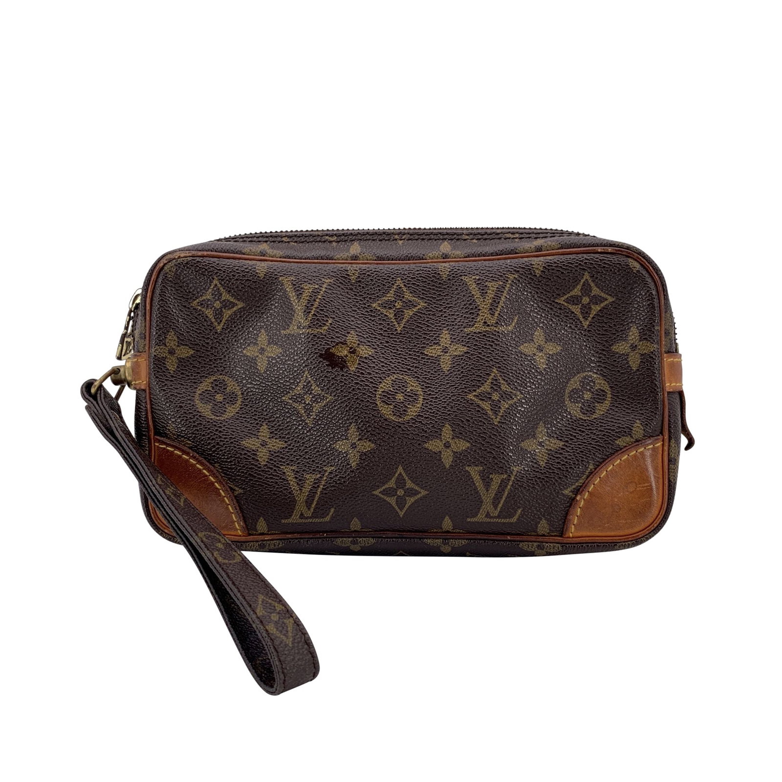 Louis Vuitton Vintage Cloth Clutch Bag Marly Dragonne: The Marly Dragonne PM, compact and easy to carry, is dressed in the brand's classic brown Monogram canvas-a durable, heritage-rich material that has accompanied generations of travelers and style love