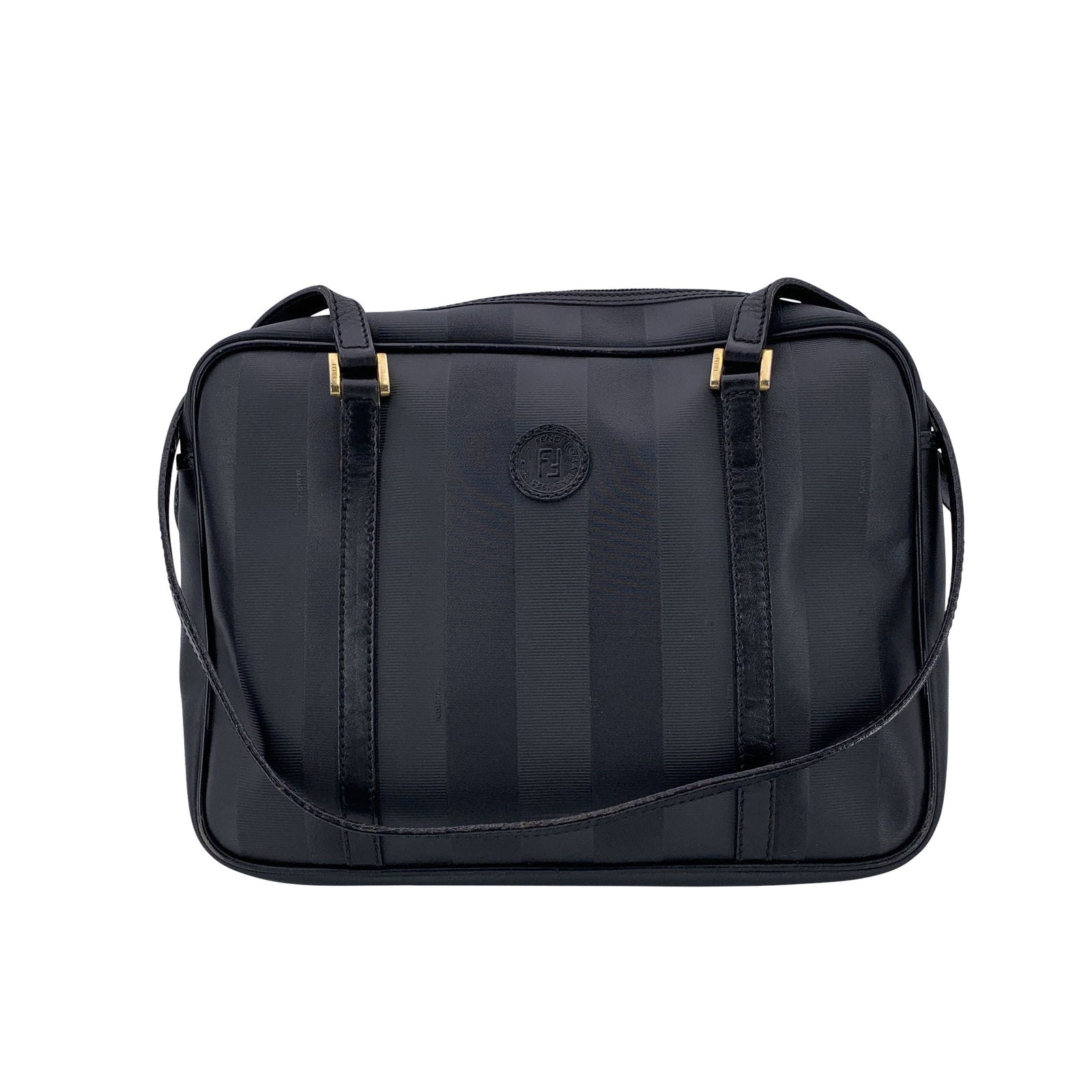 Fendi Vintage Cloth Shoulder Bag: Step into the elegance of 1980s Italian fashion with this Fendi Vintage Black Grey Striped Pequin Canvas Tote Shoulder Bag - a timeless treasure that speaks to the soul of classic luxury. Born in Ital