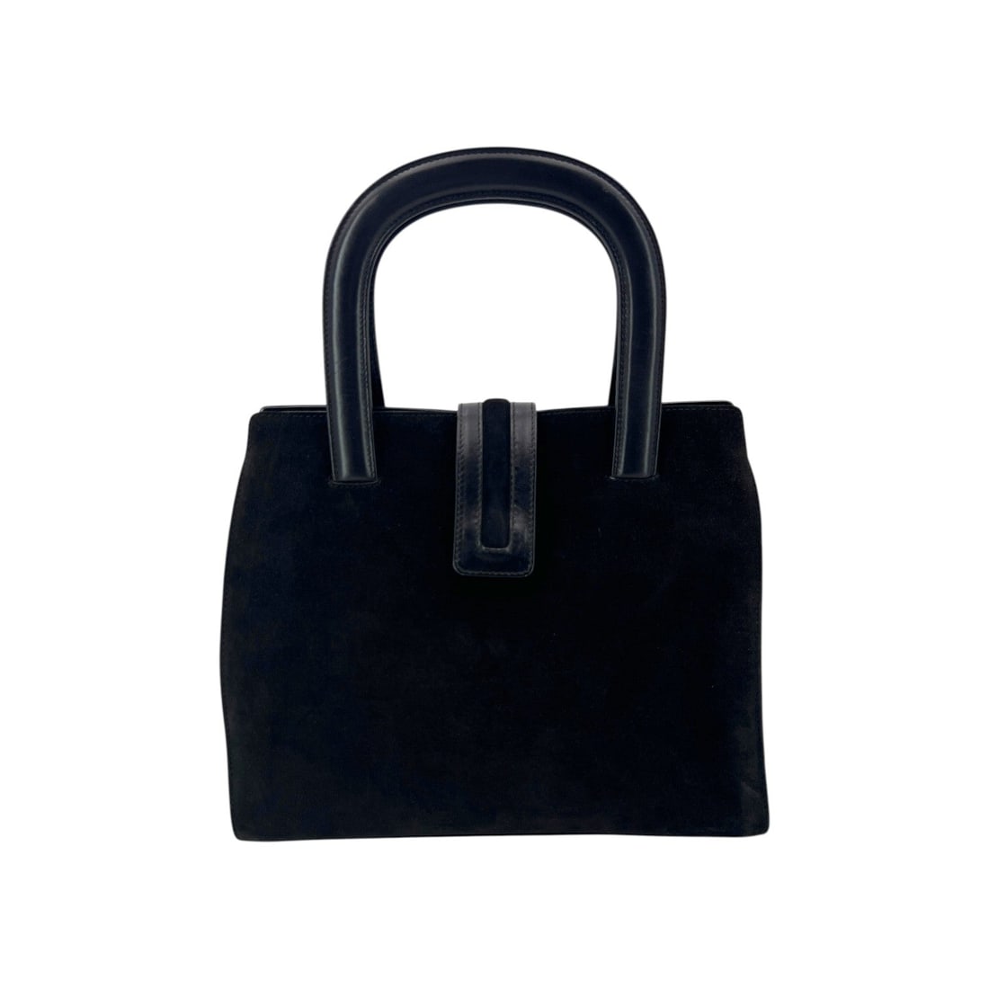 Gucci Vintage Suede Handbag: Step into the refined elegance of the 1990s with this exquisite Gucci Black Suede and Leather Handbag Satchel Bag. A true testament to Italian craftsmanship, this medium-sized satchel offers a sophist