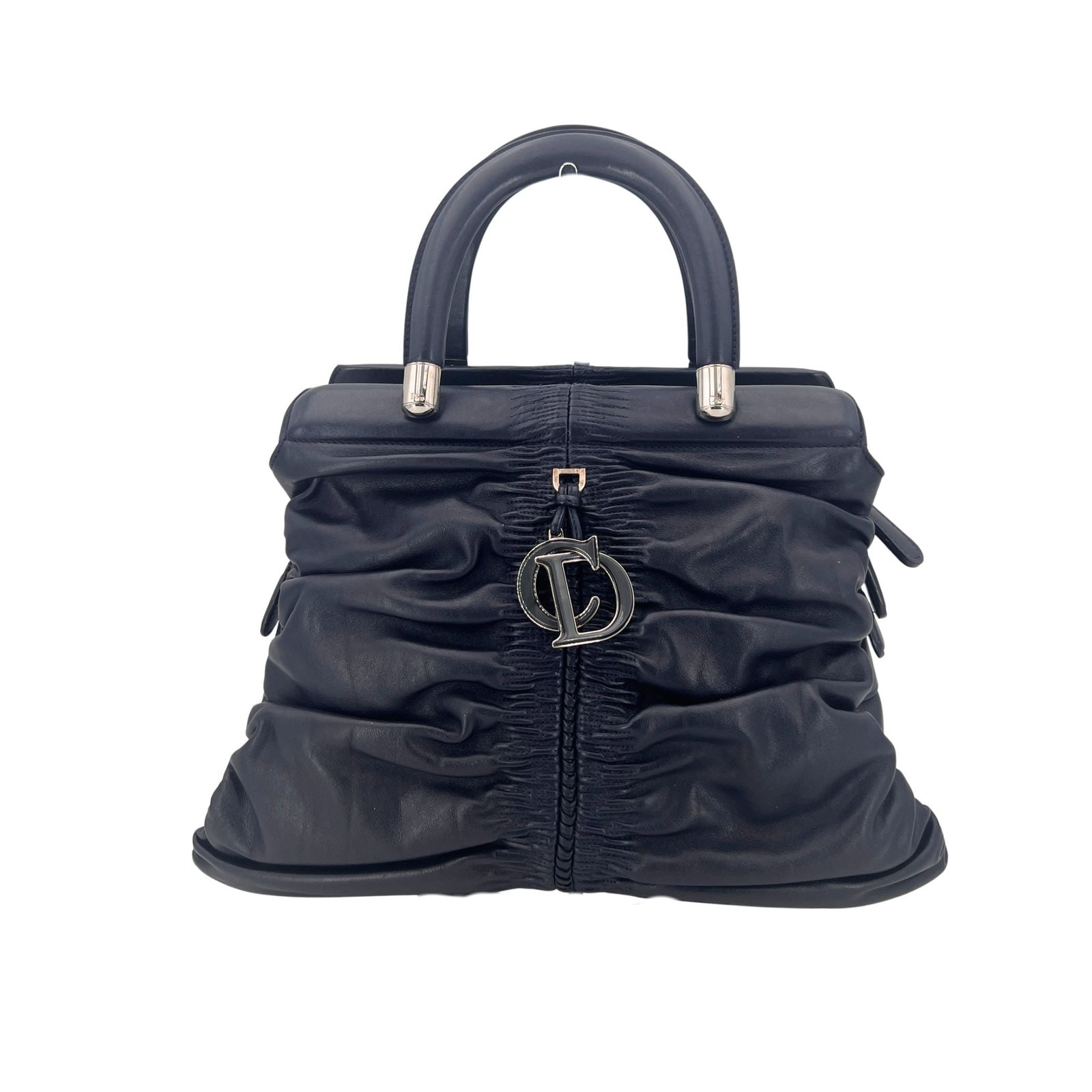 Dior Leather Handbag Karenina: Embrace the sophisticated allure of the 2000s with this Christian Dior Karenina Frame Tote, a stunning example of Italian craftsmanship. This medium-sized handbag is defined by its elegant dark blue l