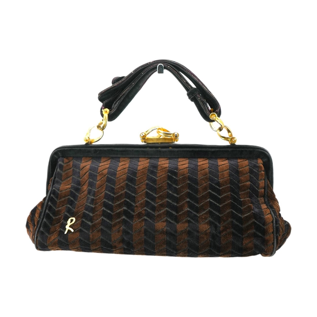 Roberta Di Camerino Vintage Velvet Handbag Bagonghi: Step into the elegance of the 1960s with this exquisite Roberta Di Camerino doctor bag, a true icon of vintage luxury. Handcrafted in Italy, this medium-sized handbag is a masterpiece of texture and d