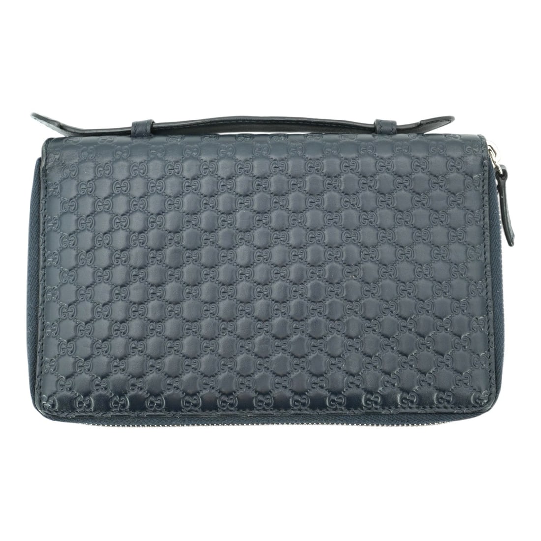 Gucci Leather Wallet Microguccissima: Step into the world of timeless luxury with this Gucci Blue Microguccissima Zip Around Travel Organizer Wallet. Expertly crafted in France between 2010 and 2019, this medium-sized leather treasure fea