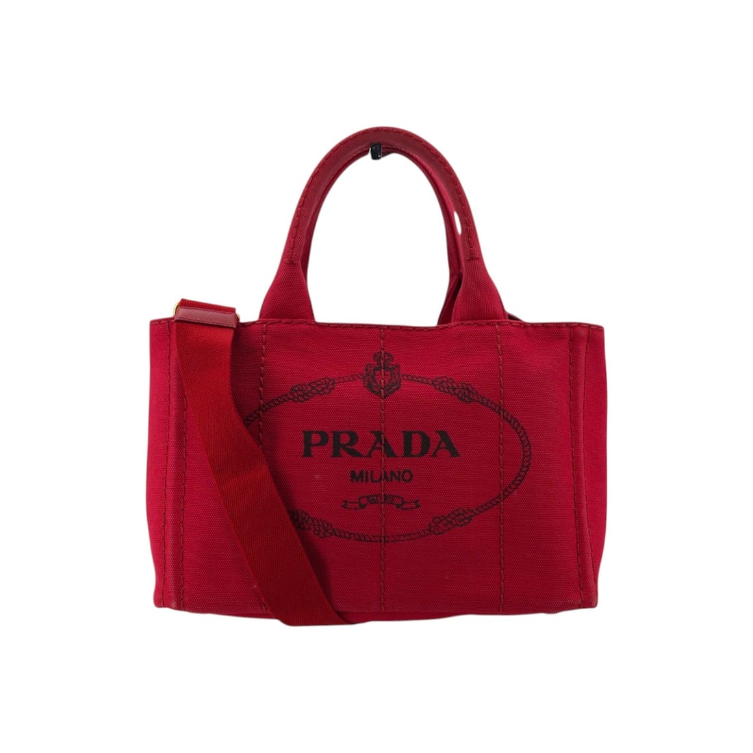 Prada Cloth Tote Bag Canapa: Meet the Prada Red Canvas Canapa Logo Small Tote Bag, a relaxed yet iconic piece that reflects PRADA?s effortless approach to everyday luxury. Crafted in Italy between 2010 and 2019, this medium-sized