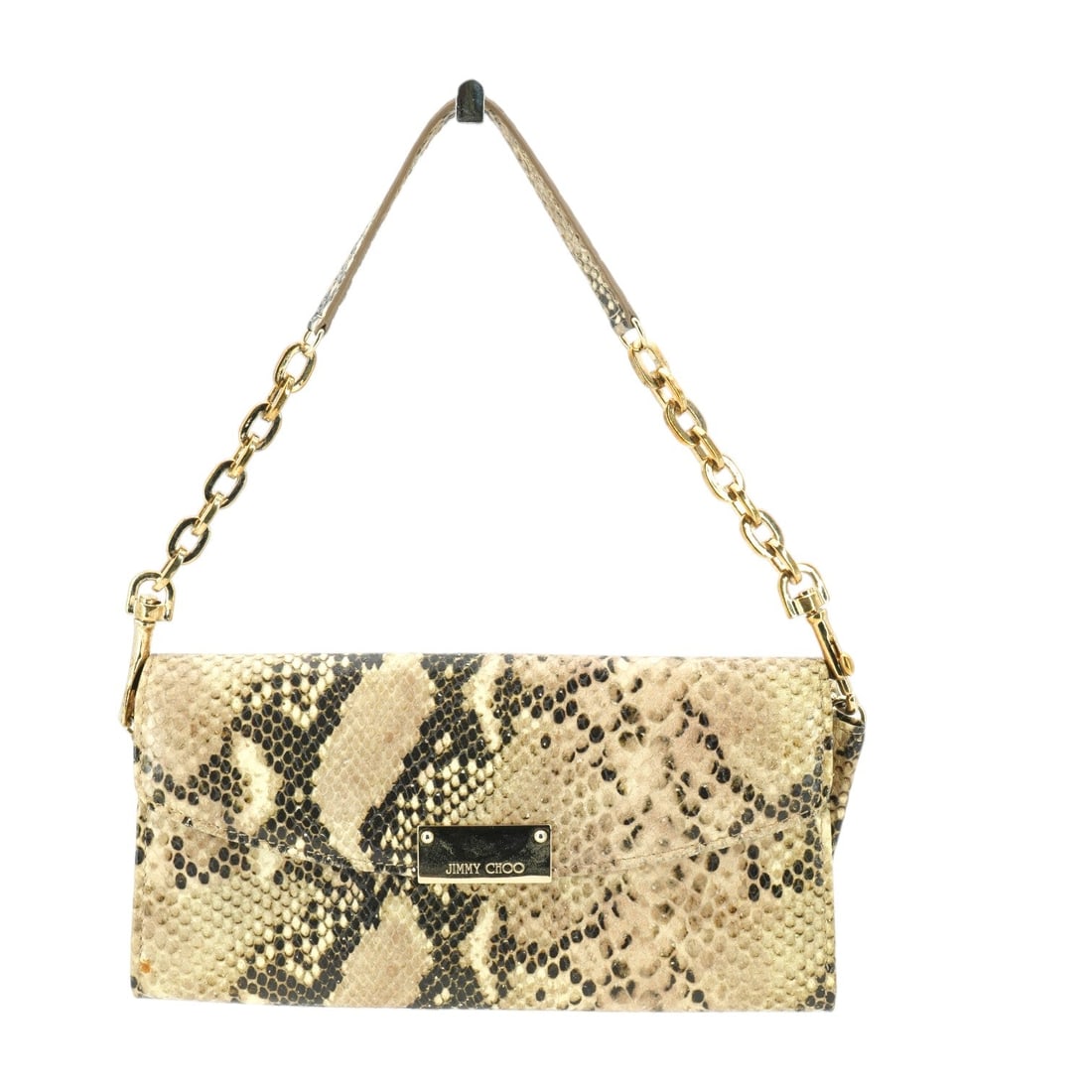 Jimmy Choo Leather Shoulder Bag Convertible bag: Embrace timeless elegance with this Jimmy Choo Beige Leather Chain Shoulder Bag Clutch, a versatile treasure from the 2000-2009 era. Expertly crafted in Italy, this small yet sophisticated piece is ma