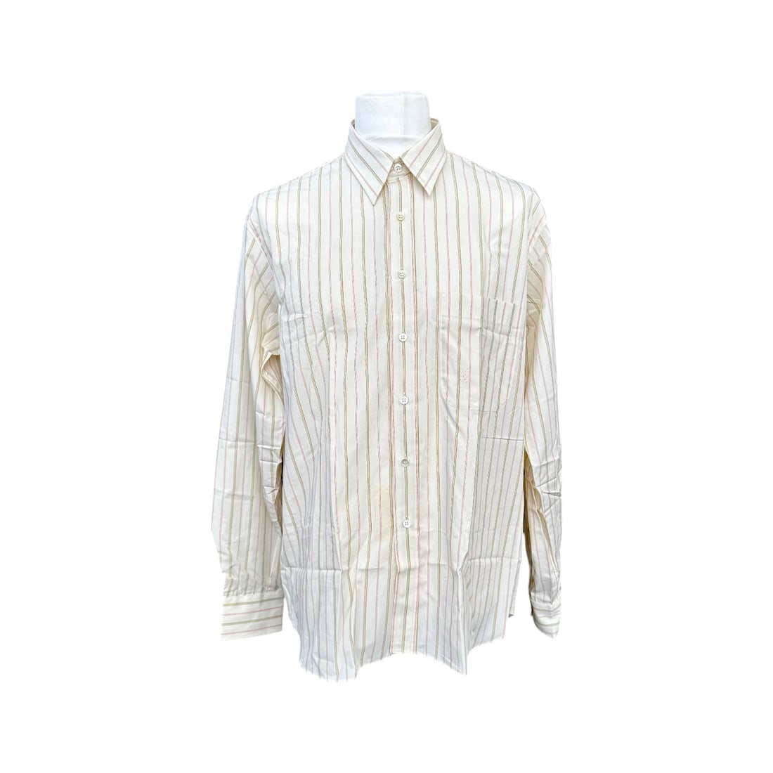 Yves Saint Laurent Vintage Cotton Shirt Unisex Shirt: Step back into the sophisticated charm of the 1990s with this exquisite Yves Saint Laurent long-sleeve shirt. Expertly crafted in Italy between 1990 and 1999, this beige/ivory cotton piece features a 