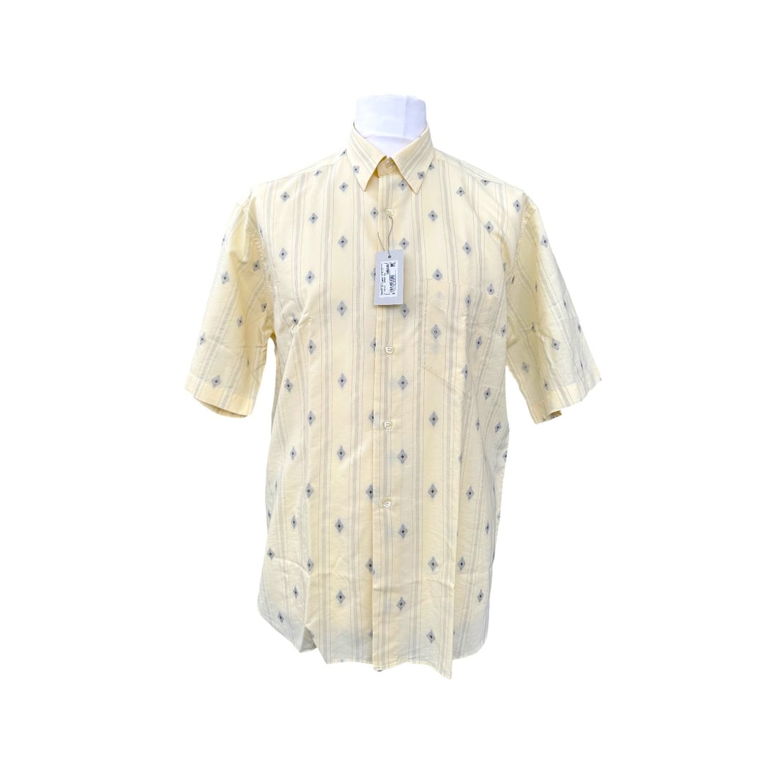 Gianza Vintage Cotton Shirt Unisex Shirt: Transport yourself back to the 1990s with this Gianza Vintage Yellow Dobby Weave Cotton Short Sleeve Shirt. Made in Italy, this piece reflects the minimalist elegance of the decade, crafted in a crisp