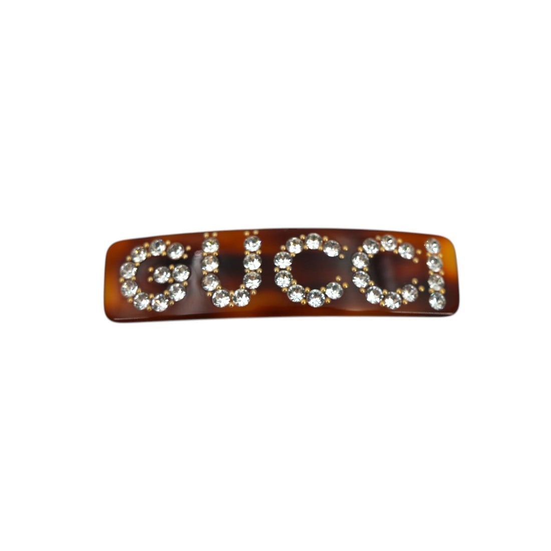 Gucci Plastic Accessory 2025 Collection: Embrace the contemporary charm of Italian luxury with this Gucci Resin Crystal Embellished Hair Clip Barrette. Crafted in Italy from 2020 or later, this small accessory features a warm brown resin bas