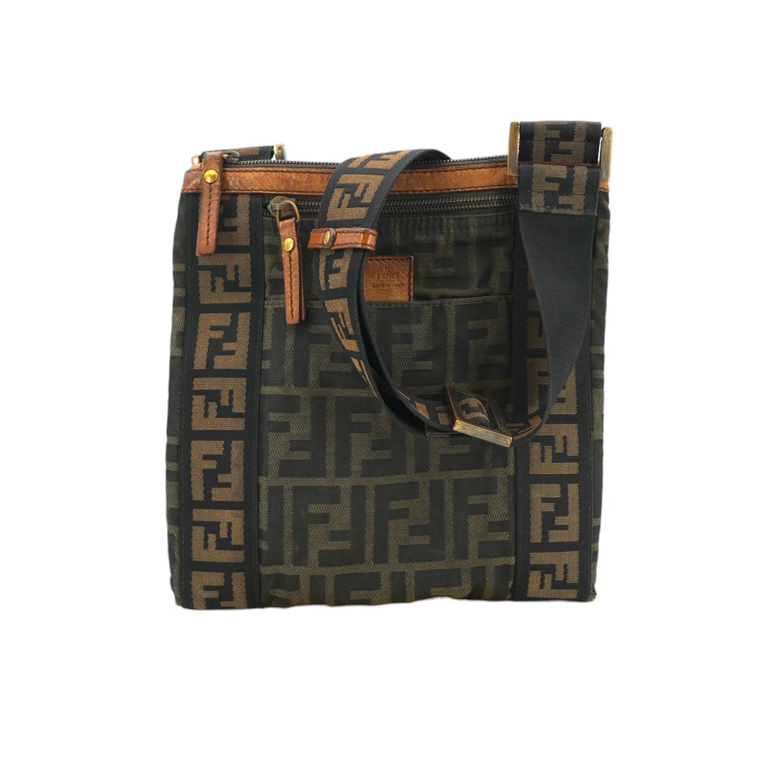 Fendi Vintage Cloth Crossbody Bag Zucca: Step into the 1990s with this quintessential Fendi Zucca Monogram Canvas Flat Messenger, a piece that beautifully captures the era of Italian logomania. This medium-sized crossbody showcases the iconi