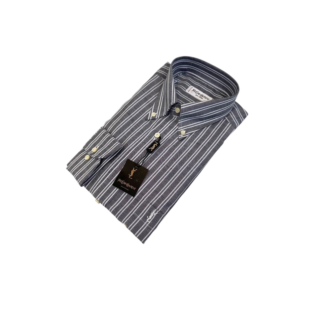 YVES SAINT LAURENT VINTAGE COTTON SHIRT UNISEX SHIRT: Discover a piece of fashion history with this exquisite Yves Saint Laurent Vintage Oxford Stripe Men Shirt. Hailing from the sophisticated era of 1990-1999 and expertly crafted in Italy, this long-sle