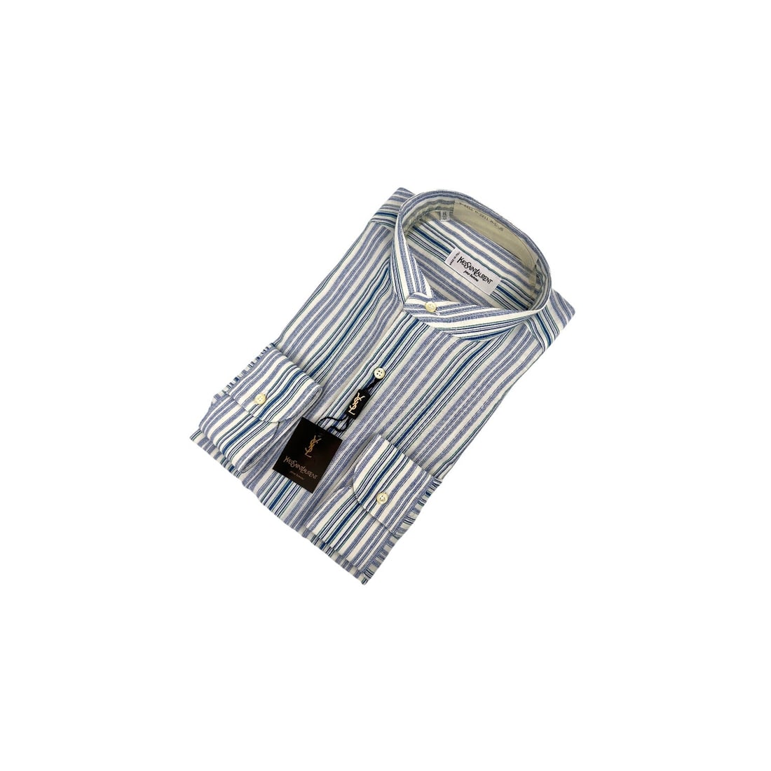 YVES SAINT LAURENT VINTAGE COTTON SHIRT UNISEX SHIRT: This exceptionally rare vintage Yves Saint Laurent long-sleeve shirt is an absolute archival gem. It features a stunning bohemian-infused band collar (colletto alla coreana) paired with a dynamic vert