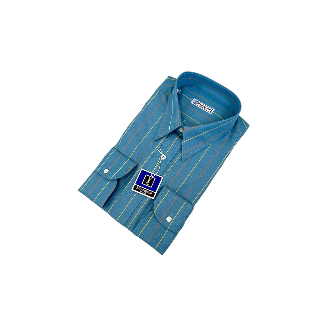 YVES SAINT LAURENT VINTAGE COTTON SHIRT UNISEX SHIRT: This exceptional vintage Yves Saint Laurent long-sleeve shirt is a vibrant, rare gem that perfectly captures the bold aesthetic of the house?s iconic archival collections. It features a rich teal blue