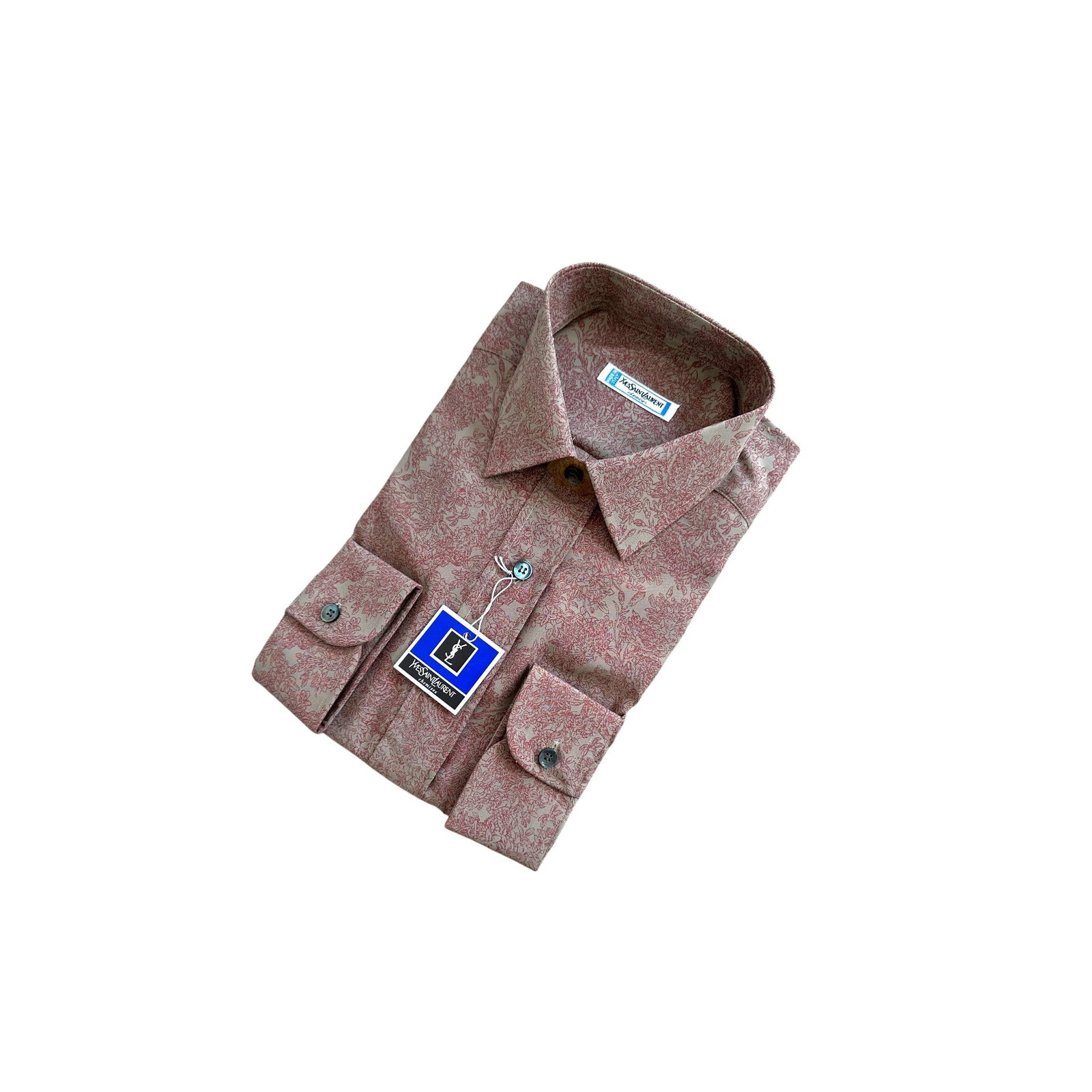 YVES SAINT LAURENT VINTAGE SILK SHIRT UNISEX SHIRT: An absolute archival masterpiece, this vintage Yves Saint Laurent long-sleeve shirt is a rare and highly coveted find for collectors of the house's golden era. It features an exquisite, intricate all-