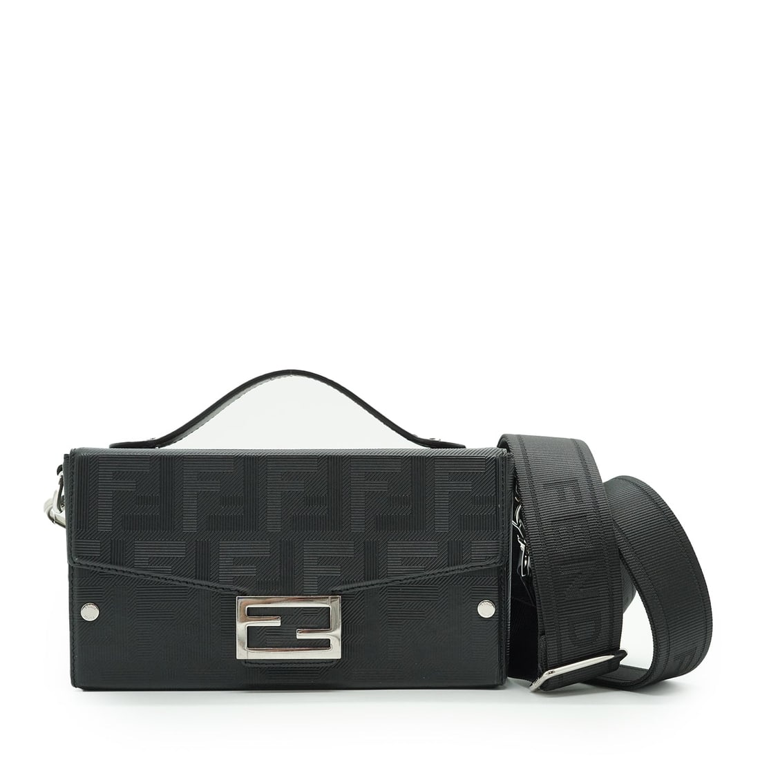 FENDI LEATHER CROSSBODY BAG BAGUETTE: Embrace the timeless allure of Italian craftsmanship with this Fendi Baguette Soft Trunk Crossbody Bag. A modern reimagining of the iconic Baguette model, this small-sized treasure from the 2010-2019 