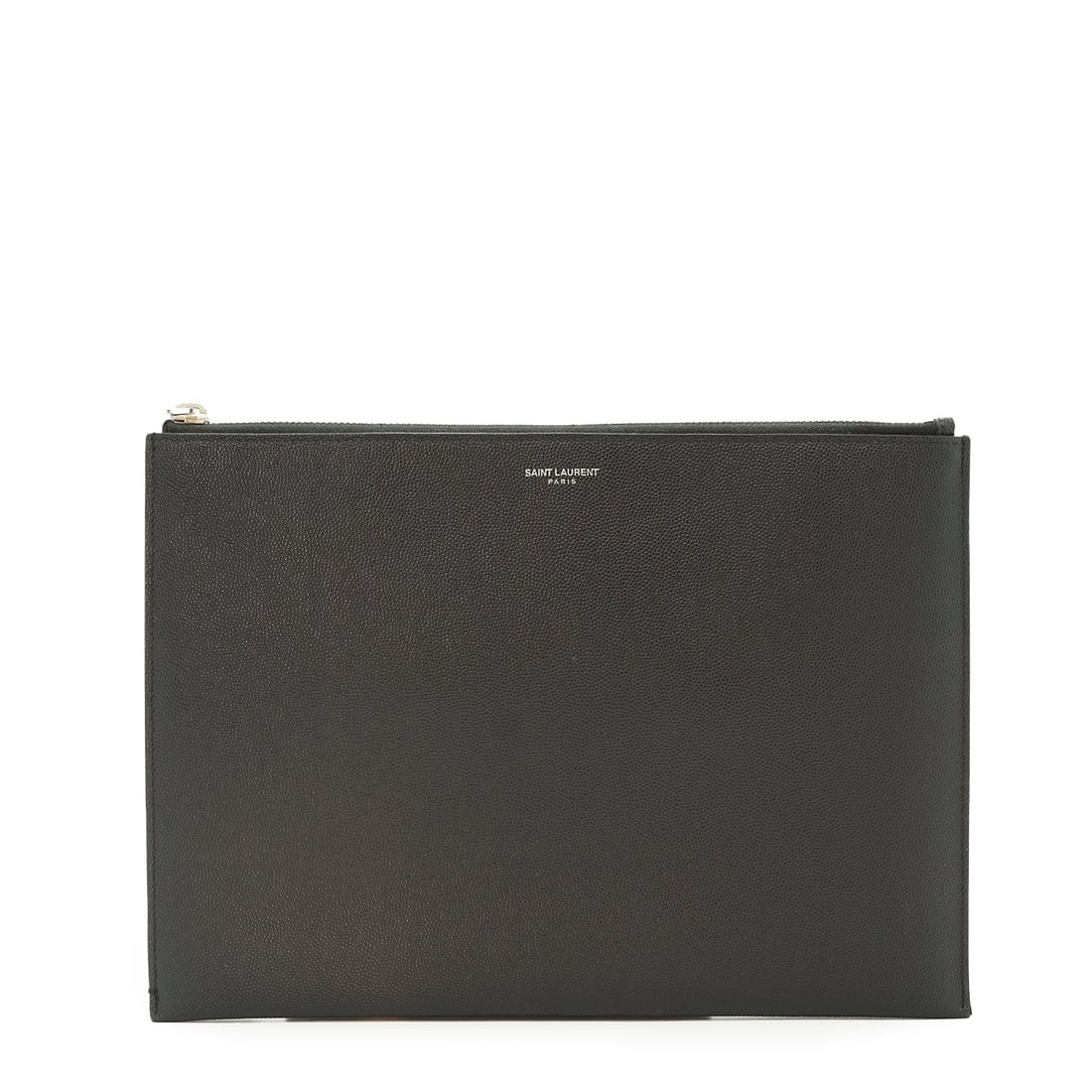 YVES SAINT LAURENT LEATHER CLUTCH BAG GRAIN DE POUDRE: Embrace the understated luxury of Saint Laurent with this exquisite Grain de Poudre leather zipped clutch. A true testament to the brand's enduring style, this medium-sized pouch is crafted from Italy