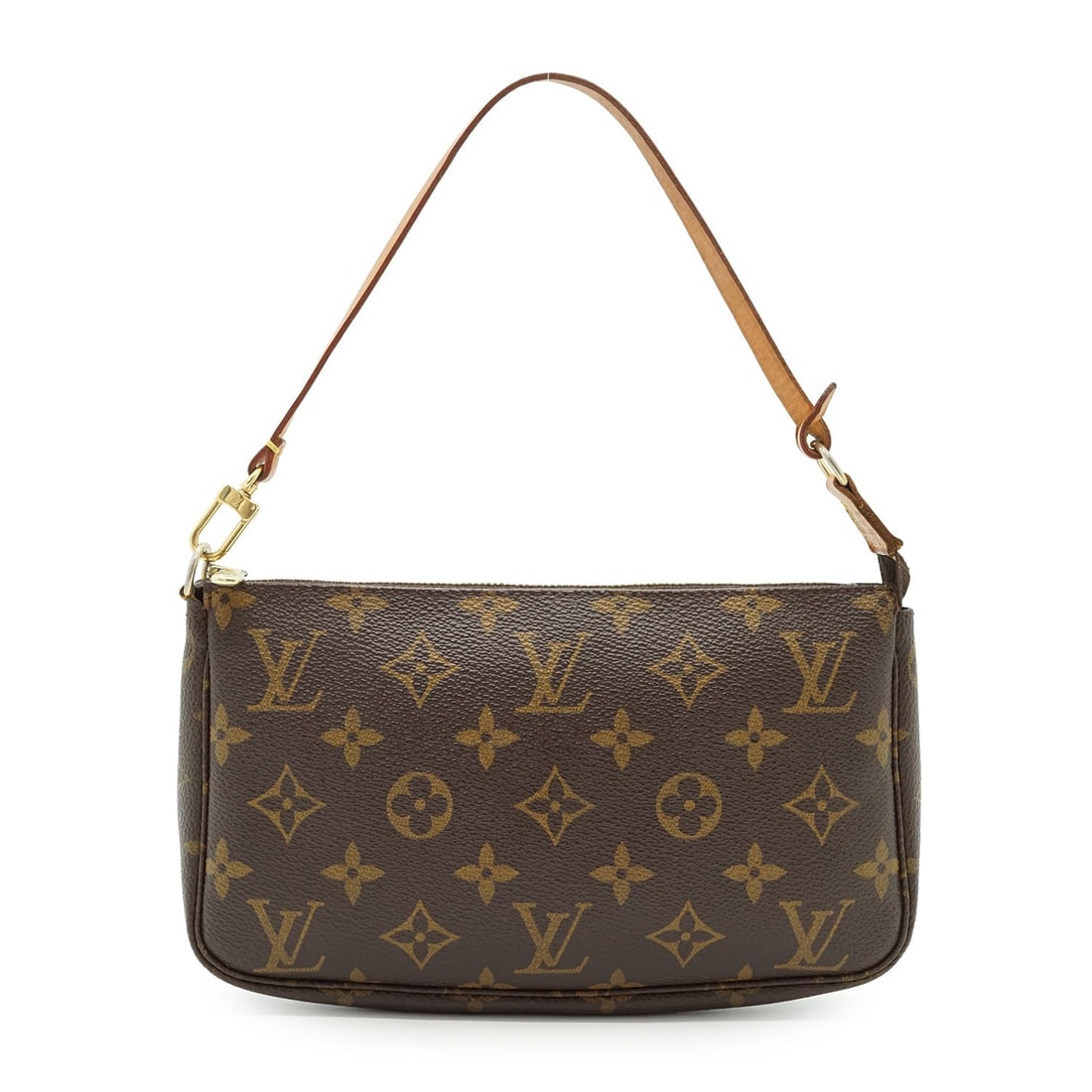 LOUIS VUITTON CLOTH HANDBAG POCHETTE ACCESSOIRE: Step into the world of timeless elegance with the Louis Vuitton Pochette Accessoire, a quintessential piece of fashion history. Expertly crafted in France between 2000 and 2009, this small brown handb