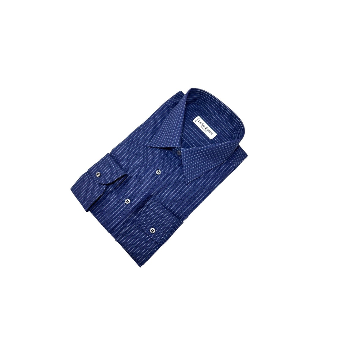 YVES SAINT LAURENT VINTAGE COTTON SHIRT UNISEX SHIRT: Step back into the sophisticated era of the 1990s with this exceptional Yves Saint Laurent long-sleeve shirt, a masterpiece of Italian tailoring. Crafted from premium blue pinstriped cotton, this mode