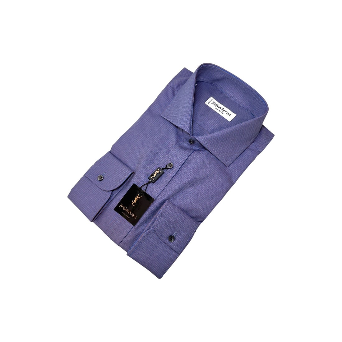 YVES SAINT LAURENT VINTAGE COTTON SHIRT UNISEX SHIRT: Step into the world of 1990s Italian luxury with this exquisite Yves Saint Laurent long-sleeve shirt. A true vintage gem for gentlemen, this blue cotton piece showcases a refined plain pattern and exc