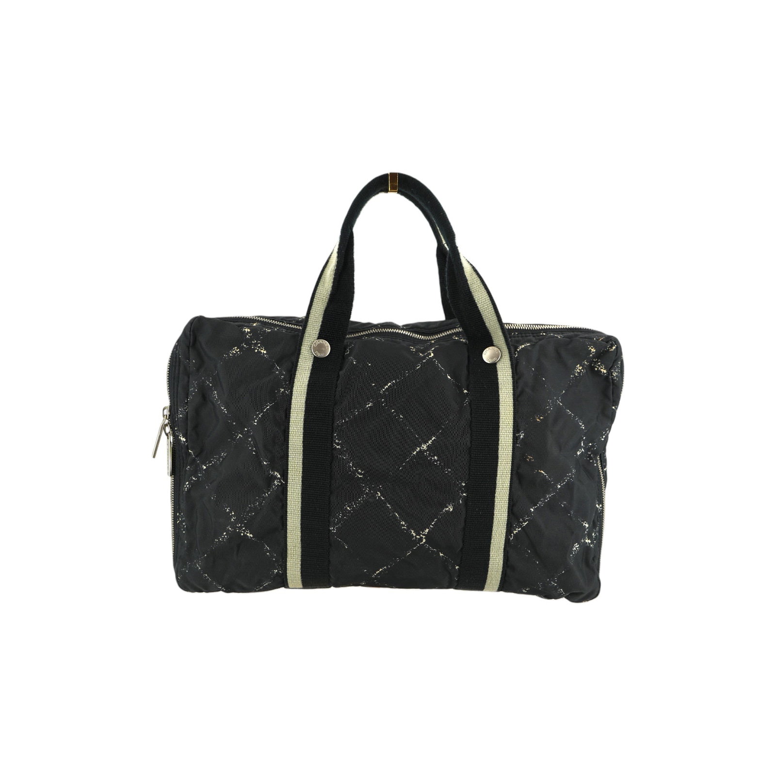 CHANEL VINTAGE CLOTH HANDBAG OLD TRAVEL LINE: As a lover of vintage finds, there is something truly special about the Chanel Old Travel Line satchel. Originating from Italy in the late 90s, this medium-sized handbag captures the minimalist aesthe