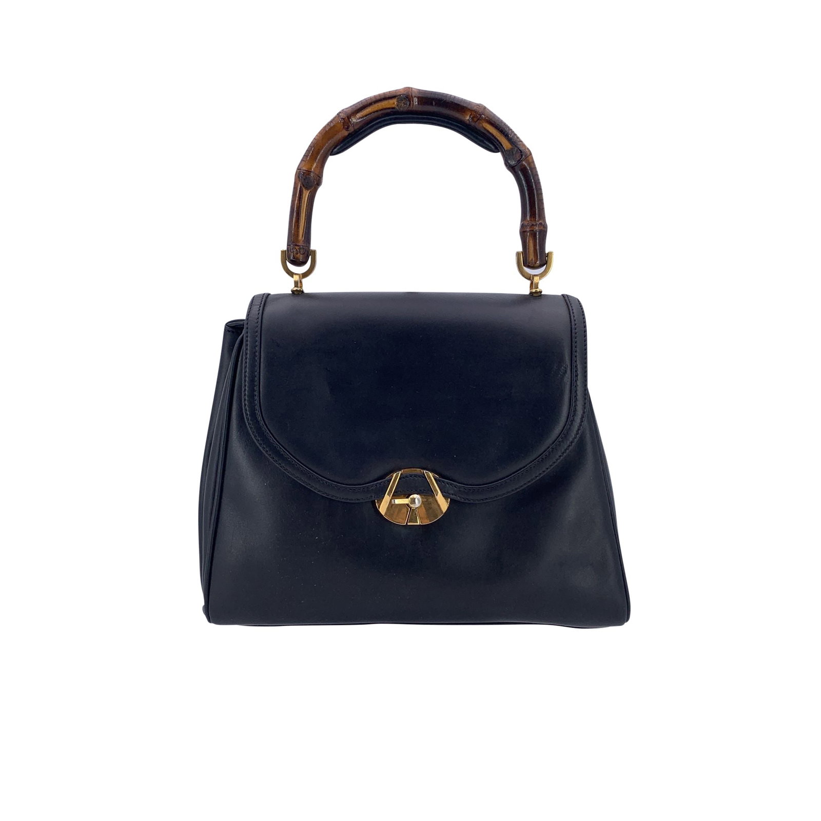 GUCCI VINTAGE LEATHER HANDBAG BAMBOO TOP HANDLE (1 of 6)