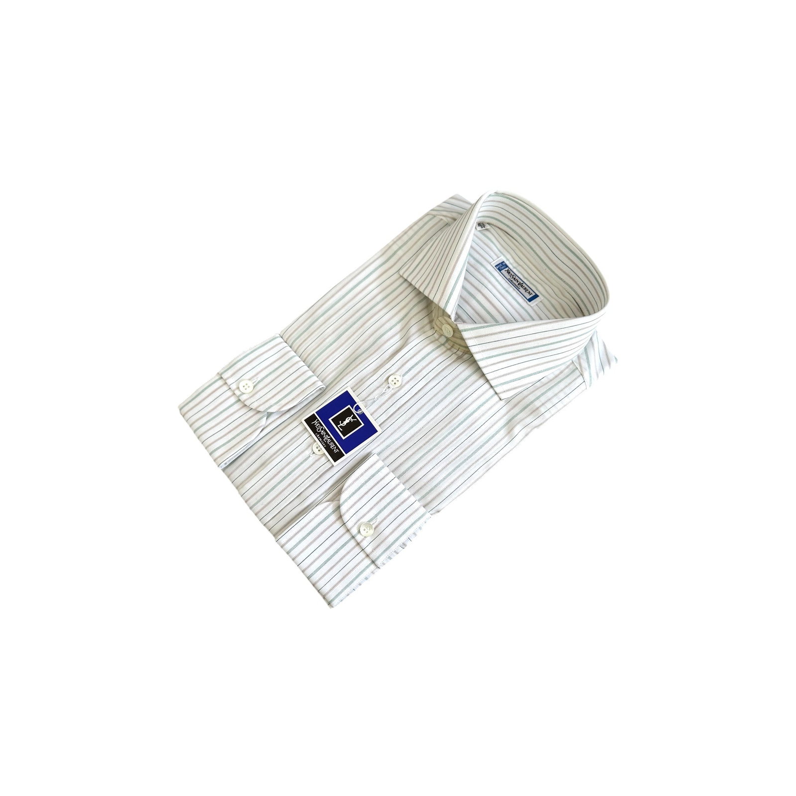 YVES SAINT LAURENT VINTAGE COTTON SHIRT UNISEX SHIRT: This pristine vintage Yves Saint Laurent long-sleeve dress shirt is a stunning demonstration of archival luxury and refined seasonal tailoring. Set against an incredibly crisp and luminous white canva