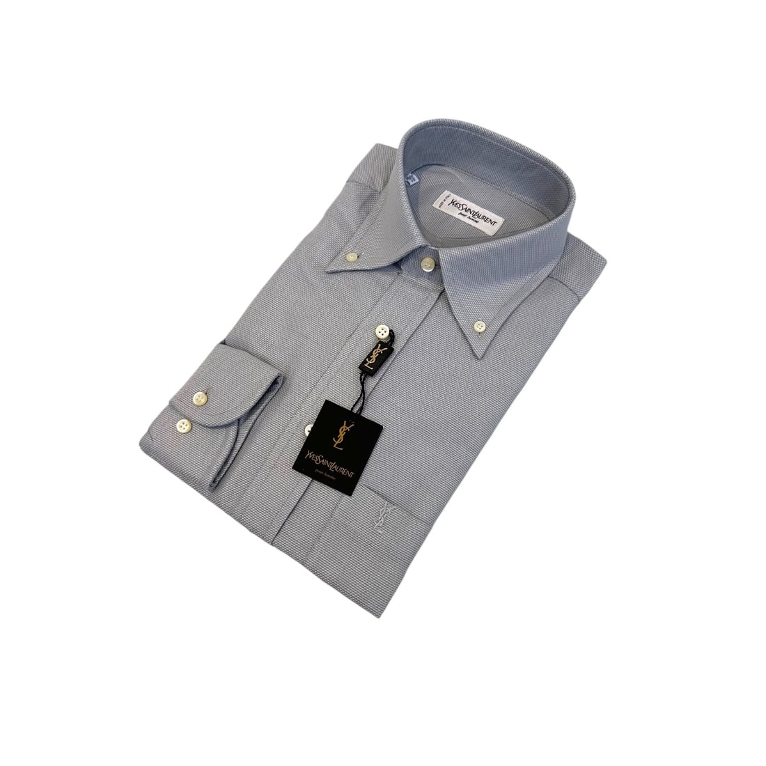 YVES SAINT LAURENT VINTAGE COTTON SHIRT UNISEX SHIRT: A masterpiece of textile texture and sharp graphic minimalism, this pristine vintage Yves Saint Laurent long-sleeve dress shirt is an exceptional archival find. Rather than a flat color, it features a