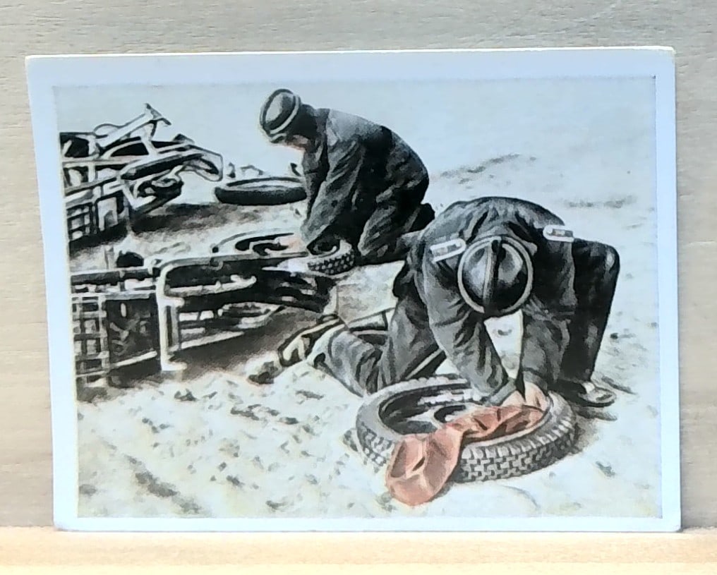 1930s German Cigarette Card German Wehrmacht tire repair (1 of 2)