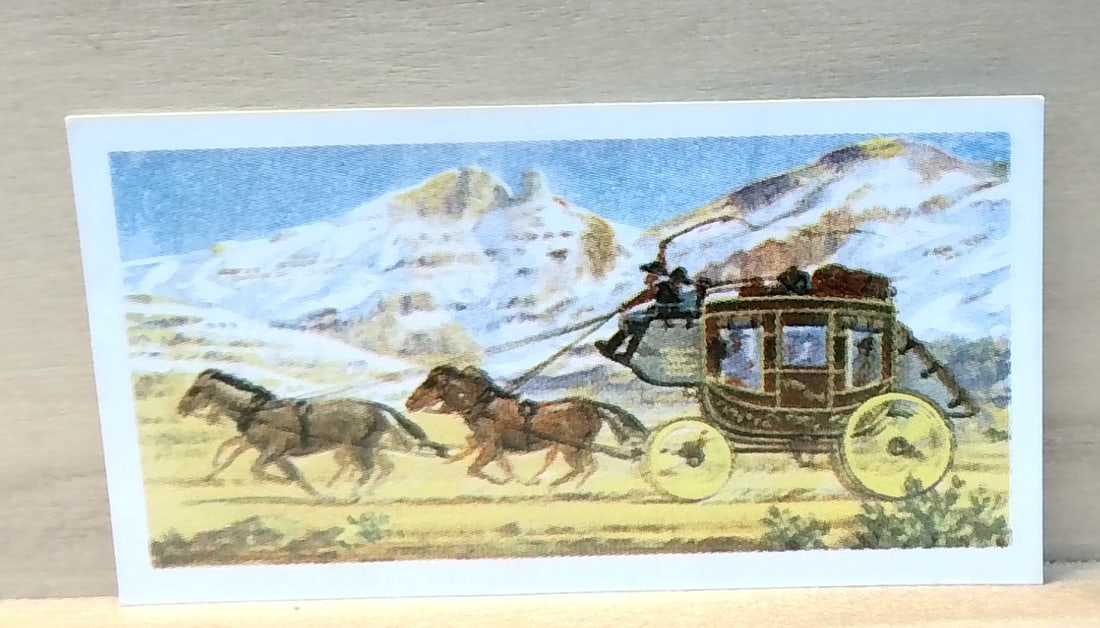 1950s Brook Bond Tea Card #6 Transport through the ages Stage Coach: A nice Original collectible Trade card, ad to your collection, grade it or start your card collections here with us! Many Tobacco , tea and trade cards being listed daily in this current auction. We g