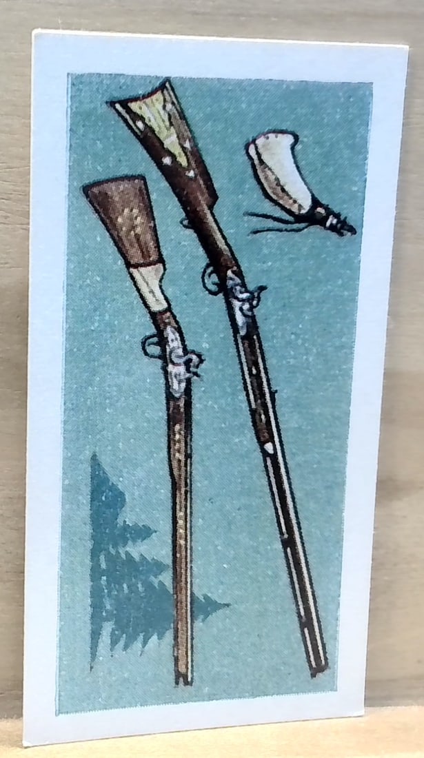 1950s Sweetule Cigarette card # 16 Weapons of Defence Frontier Rifles: A nice Original collectible Trade card, ad to your collection, grade it or start your card collections here with us! Many Tobacco , tea and trade cards being listed daily in this current auction. We g