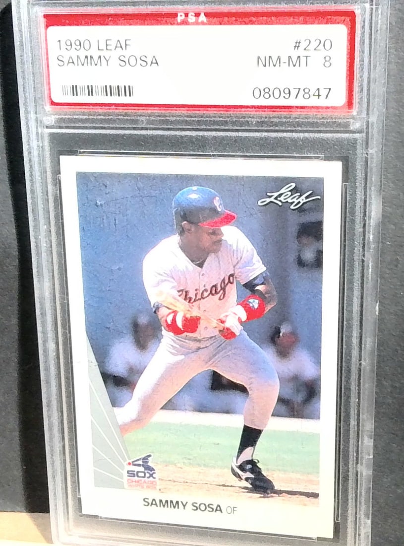 1990 Leaf Baseball Sammy Sosa ROOKIE #220 PSA 8 WHITE SOX (1 of 2)