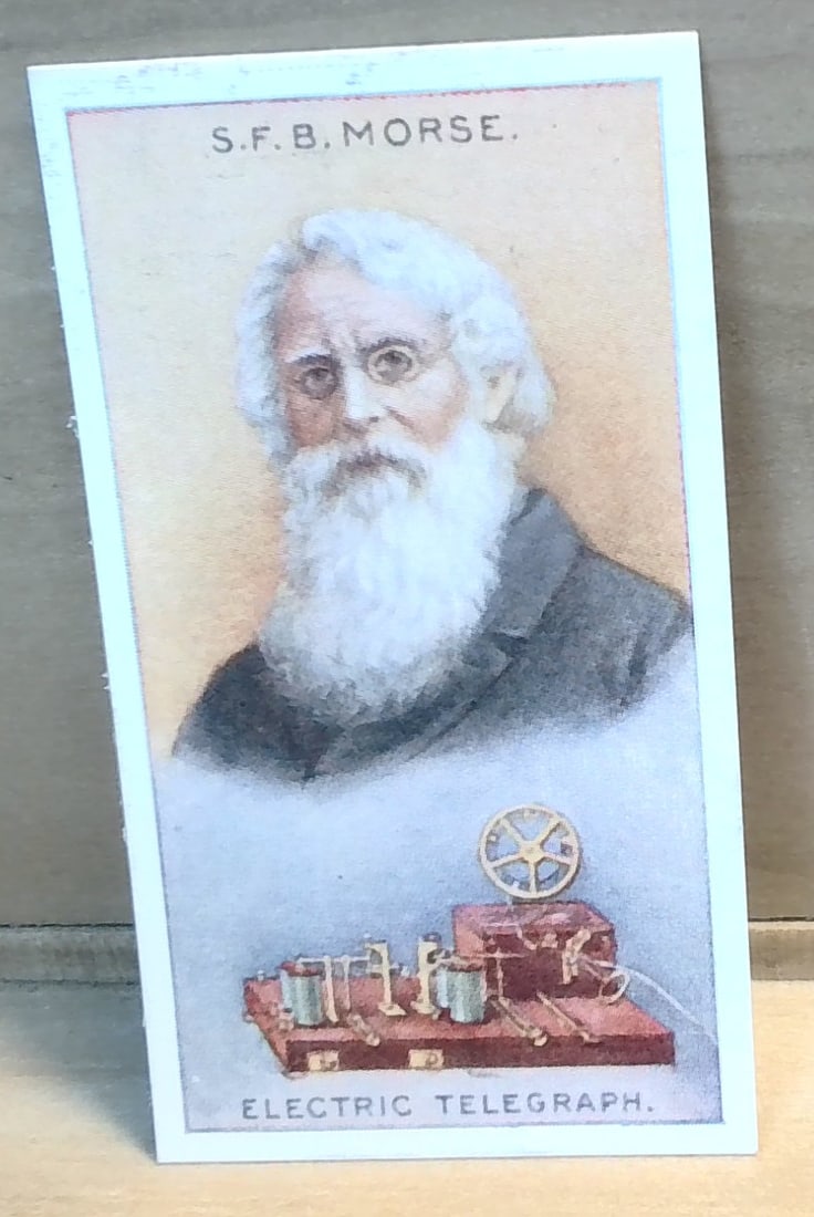 1929 Original Spinet House R J Hill Tobacco card Samuel Morse VG+: Part of the original 1929 RJ Hill Spinet House Series, Scientific inventions and discoveries series, an unusual card great for grading ,or for collecting or reselling. Many original tobacco cards, set